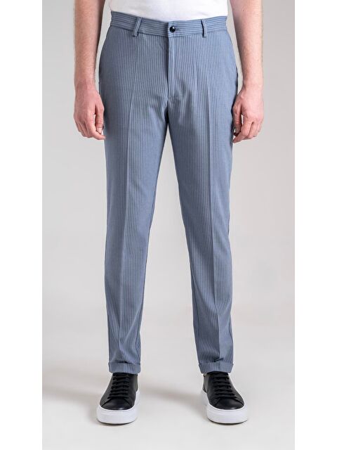 Sabri Özel Giotelli Mavi Slim Fit Çizgili Yandan Cepli Normal Bel Standart Boy Erkek Kumaş Pantolon - S000525662-17234