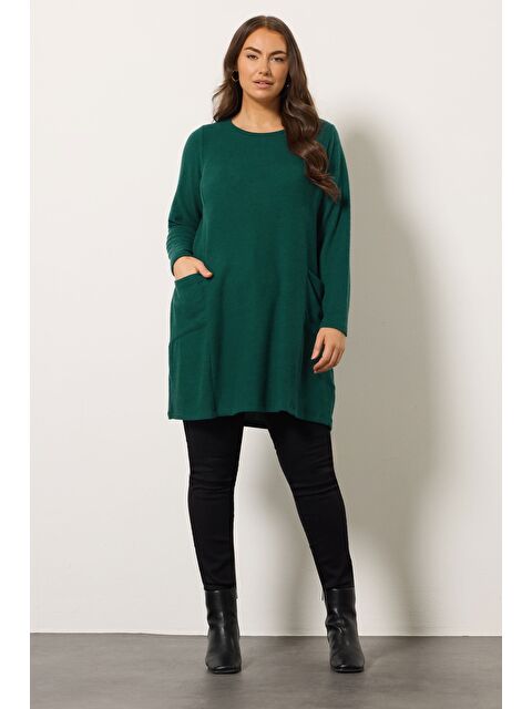 Stil Diva Büyük Beden Bisiklet Yaka Uzun Kollu Cepli Pelüş Tunik 616455 - S000484822-18194