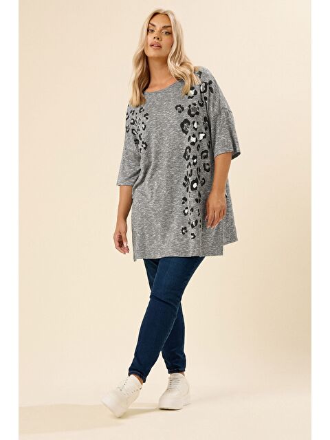 Stil Diva Büyük Beden Bisiklet Yaka Yarım Kol Yanı Yırtmaçlı Boncuklu Tunik 304279 - S000484824-20600