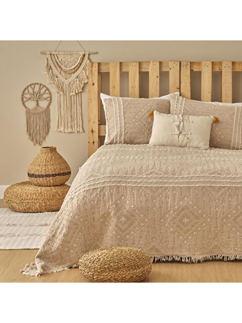 Bella Maison %100 Pamuk Glorinda Çift Kişilik Yatak Örtüsü Seti Bej - S000225105-19928