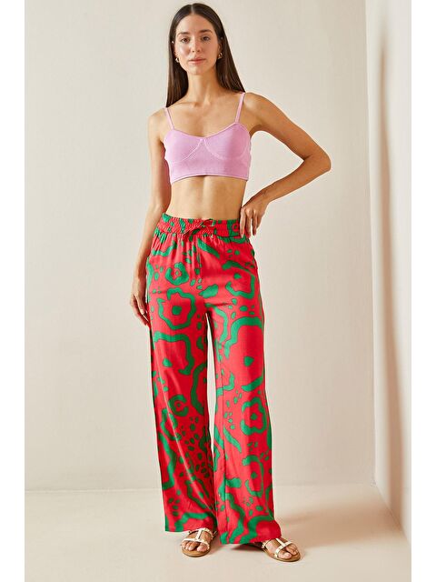 Xhan Kırmızı Desenli Bol Paça Beli Lastikli Cepli Pantolon 5YXK5-48867-04 - S000241823-20045