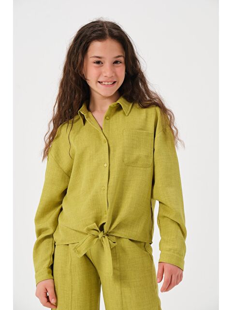 JAZZİEE Genç Kız Çocuk Ön Bağlamalı Uzun Kollu Gömlek - S000315660-1091