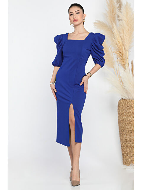 Gülseli Kadın Sırt Dekolteli Yırtmaçlı Kare Yaka Elbise - S000332241-23710