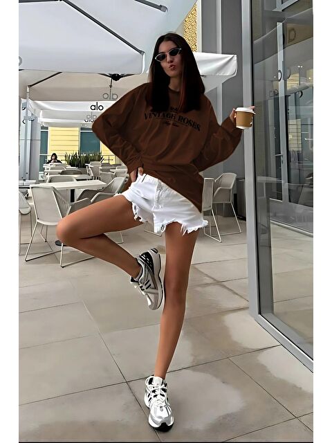 Madmext Kahverengi Baskılı Uzun Kollu Tişört Mg2451 - S000388801-19413