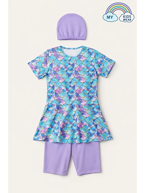 My Kids Wear Kız Çocuk Desenli Şortlu Bone’li Mayo Takımı 12574 - S000513085-17878