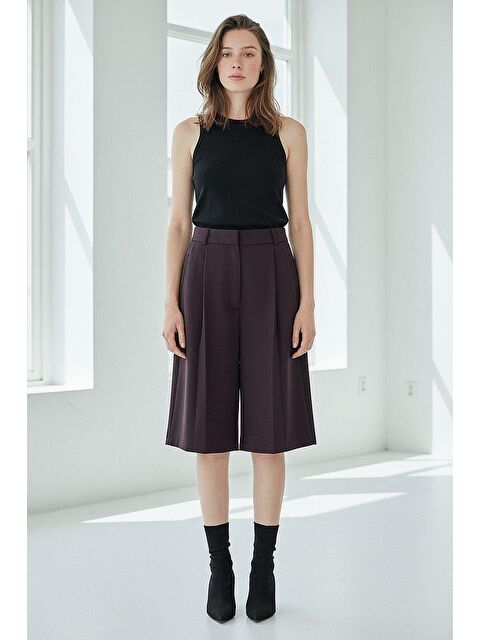 Madmext Mürdüm Pileli Cepli Kadın Bermuda Mg2620 - S000510197-20036