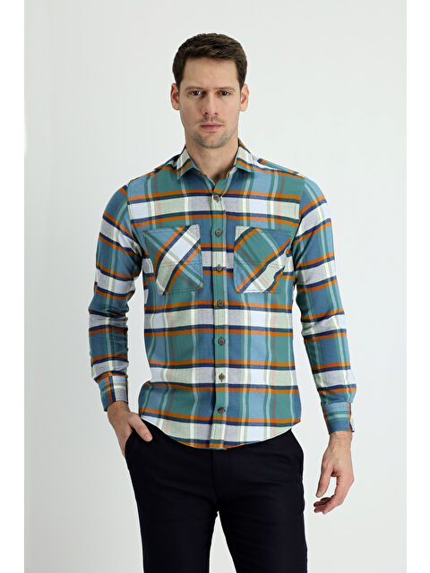 Kiğılı Uzun Kol Slim Fit Dar Kesim Ekose Oduncu Pamuklu Gömlek