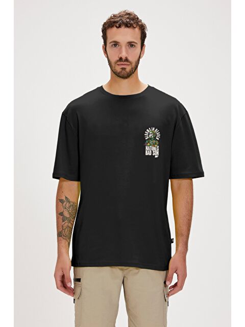 Bad Bear Blooms Siyah Erkek Baskılı Tişört