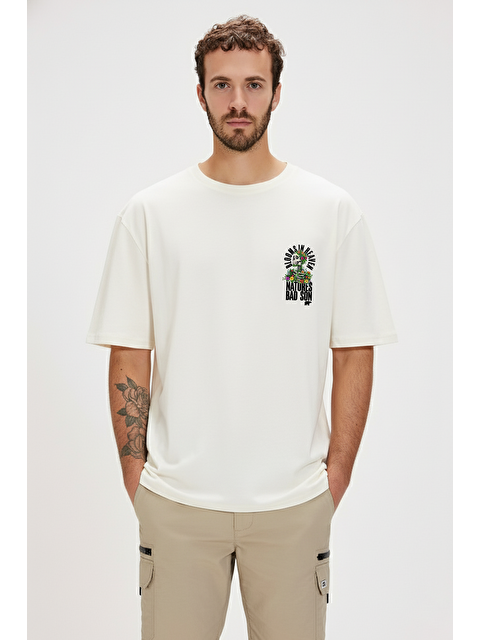 Bad Bear Blooms Beyaz Erkek Baskılı Tişört