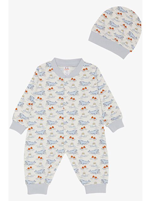 Breeze Erkek Bebek Tulum Sevimli Deniz Dostları Balina&Fok Balığı Desenli Beyaz (0-6 Ay) - S000201913-20063