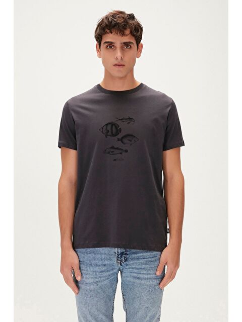 Bad Bear Drawıng Fish Antrasit Erkek Baskılı Tişört