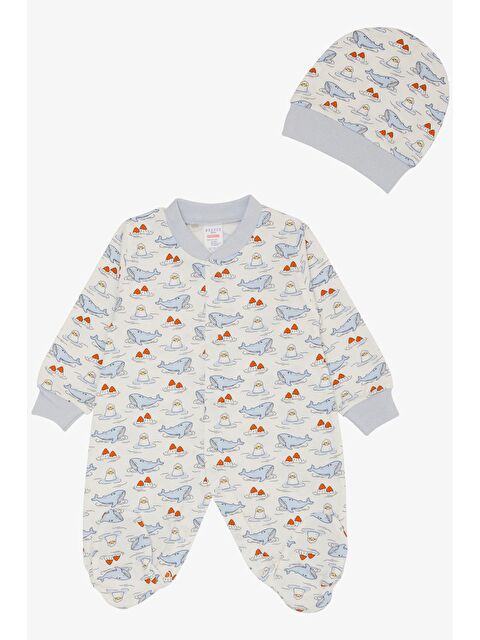 Breeze Erkek Bebek Patikli Tulum Sevimli Deniz Dostları Balina&Fok Balığı Desenli Beyaz (0-3-6 Ay) - S000201915-20063