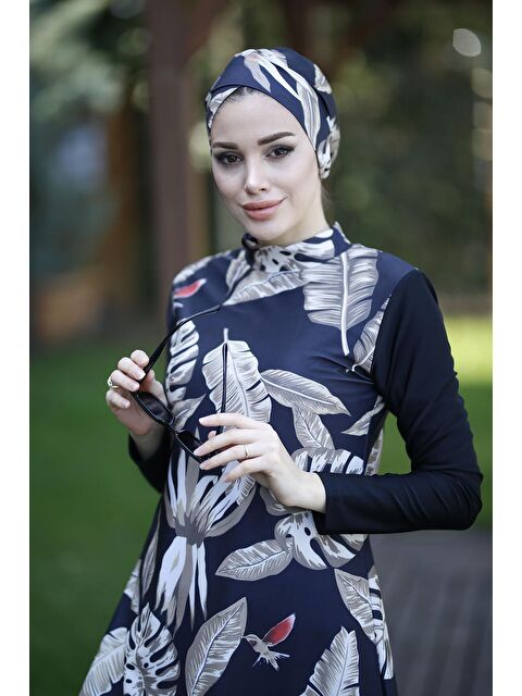 Remsa Mayo Tasarım Tam Kapalı Tesettür Mayo Kahve Yapraklar - S000130317-19351