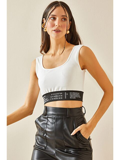 Xhan Beyaz U Yaka Lastikli Crop Bluz 5YXK2-48381-01 - S000173118-20063