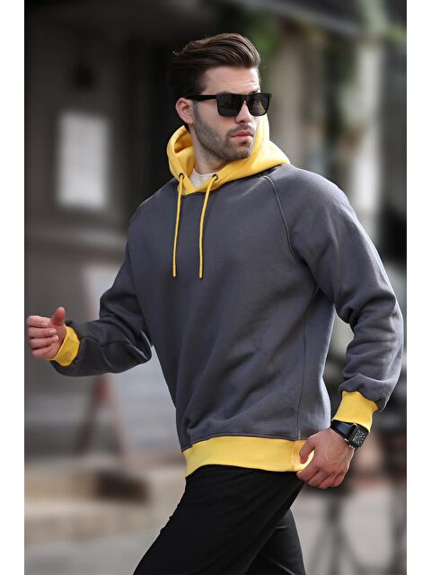 Madmext Füme Renk Bloklu Kapüşonlu Sweatshirt 7073 - S000424238-33408