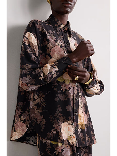 Xhan Antrasit Çiçek Desenli Şifon Gömlek 5KXK2-49051-36 - S000303944-29666