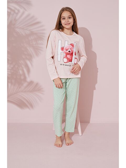 Siyah İnci Pembe Baskılı Pamuklu Örme Pijama Takım 24241082 - S000245339-20024