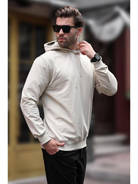 Madmext Bej Kapüşonlu Erkek Sweatshirt 7069 - S000424240-19928