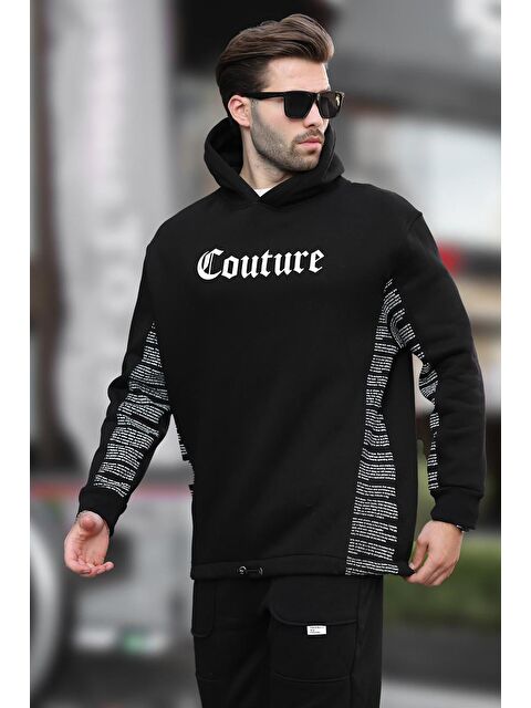 Madmext Siyah Kapüşonlu Baskılı Erkek Sweatshirt 7090 - S000424241-19351