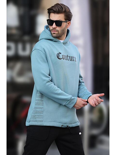 Madmext Mavi Kapüşonlu Baskılı Erkek Sweatshirt 7090 - S000424241-17234