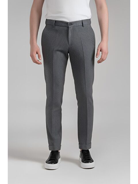 Sabri Özel Giotelli Antrasit Slim Fit Yünlü Duble Paça Dokuma Kumaş Normal Bel Standart Boy Erkek Pantolon - S000525681-29666
