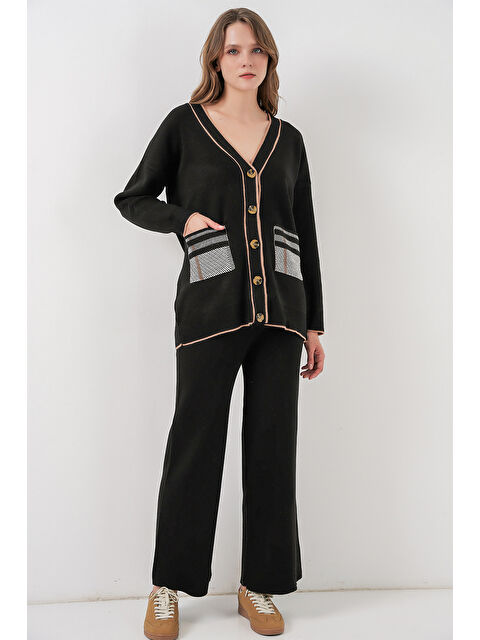 Bigdart Kadın Cepli Hırka Triko İkili Takım 15964 - Siyah - S000473576-19351