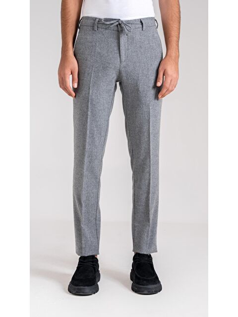 Sabri Özel Giotelli Gri Slim Fit Yünlü Yan Cepli Casual Pantolon