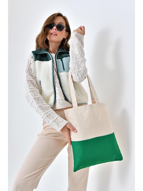 Bagg Kanvas Yeşil Parça Cepli Bez Çanta - S000152964-19966