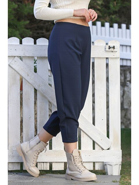 Chiccy Lacivert Cepli Lastikli Bel Düz Paça Casual Jarse Örme Pantolon 90 65 - S000469053-21164