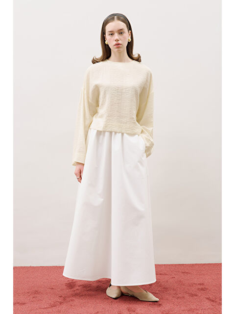 Manuka Yuvarlak Yaka Crop Bluz Soft Sarı - S000510176-20072