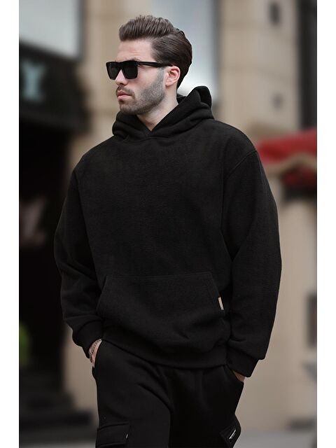 Madmext Siyah Kapüşonlu Cep Detaylı Polar Erkek Sweatshirt 7093 - S000424248-19351