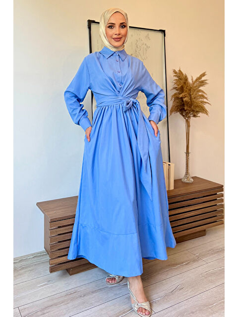 Julude Bel Bağlamalı Yarım Düğmeli Tesettür Elbise - S000289174-17234