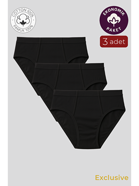 Kompedan Erkek Pamuklu Süprem Slip %100 Pamuk Külot 3'Lü Paket – Rahat & Dayanıklı | Siyah K0037 - S000439710-19351