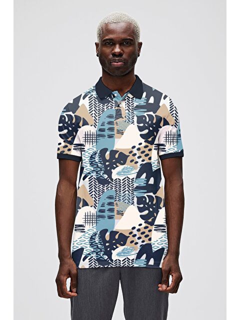 Bad Bear Bota Lacivert Polo Yaka Erkek Baskılı Tişört