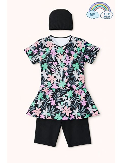 My Kids Wear Kız Çocuk Desenli Şortlu Bone’li Mayo Takımı 12572 - S000513085-37396