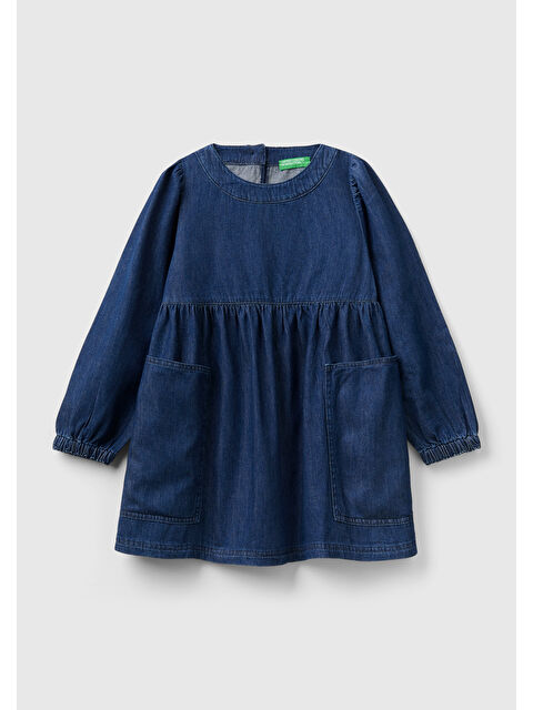 United Colors Of Benetton Kız Çocuk  Balon Kollu Volanlı Denim Elbise - S000298009-17234