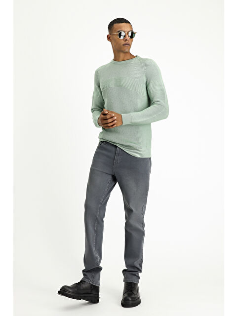 Kiğılı Bisiklet Yaka Regular Fit Dikişsiz Desenli Triko Kazak - S000404936-1180