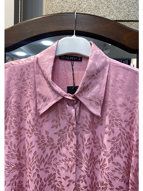 Pera Moda İç Göstermeyen Jakarlı Oversize Uzun Kadın Gömlek - S000318105-20024