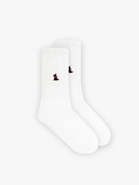 Abluka Online Unisex Köpek Baskılı Uzun Kolej Tenis Çorap Beyaz - S000294169-20063