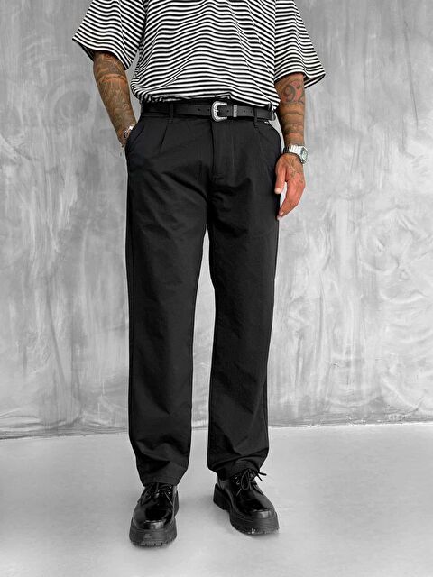 Abluka Online Erkek Dokulu İnce Kumaş Regular Fit Pantolon Siyah - S000388759-19351