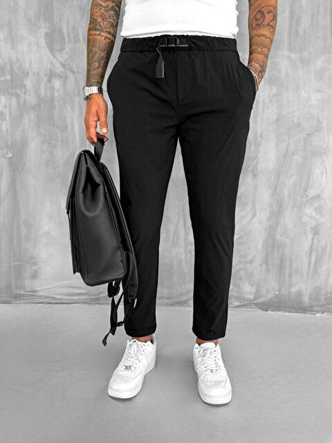 Abluka Online Erkek Beli Lastikli Tecno Kumaş Slim Fit Pantolon Siyah - S000393477-19351