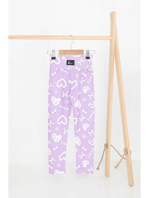 Tofisa Kız Çocuk Lila Baskılı Armalı Tayt - 27202 - S000426028-17878