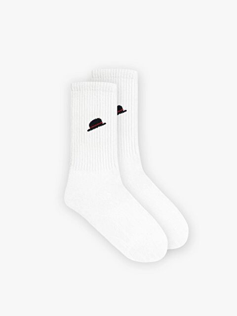 Abluka Online Unisex Şapka Baskılı Uzun Kolej Tenis Çorap Beyaz - S000294170-20063