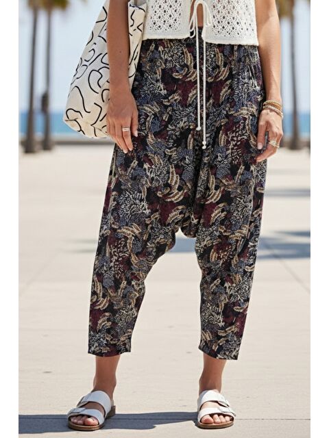 Chiccy Mavi Desenli Allover Baskılı Lastikli Bel Şalvar Paça Casual Dokuma Şalvar Pantolon 105 65 - S000508135-17234