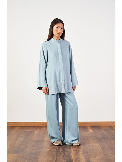 Mevra Açık Mavi Denim Tunik Pantolon Tesettür İkili Takım - S000508144-17437