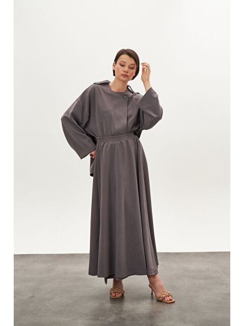 Mevra Kruvaze Modal Etek Ceket Alt Üst Takım Gri - S000508145-20600