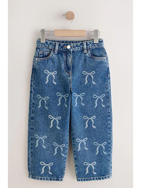 Monila Kız Çocuk Mavi Fiyonk Baskılı Jean Pantolon - S000514728-17234