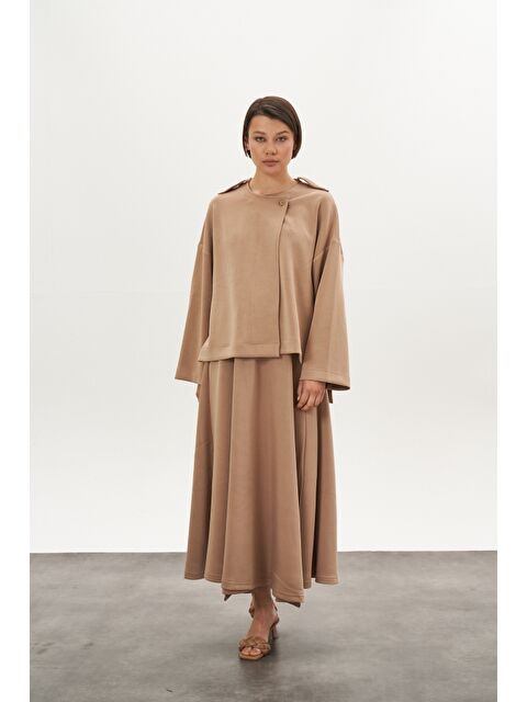 Mevra Kruvaze Modal Etek Ceket Alt Üst Takım Camel - S000508149-4557