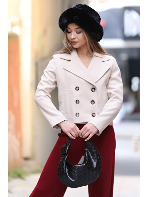 Gülseli Kruvaze Yaka Kadın Kaşe Ceket - S000311155-25636