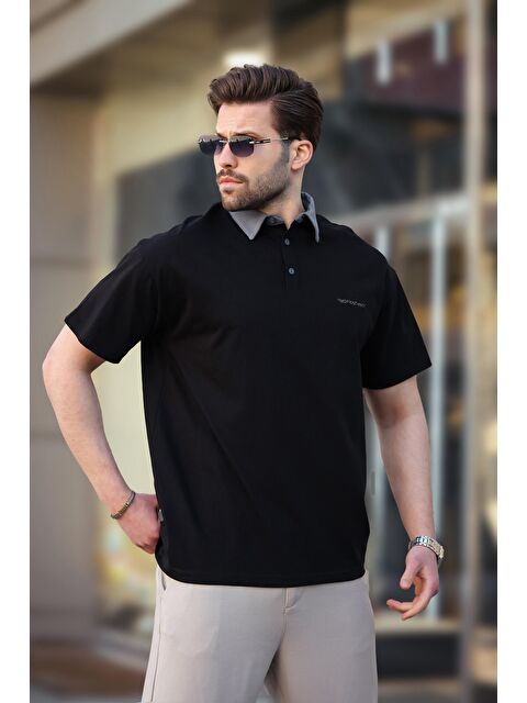 Madmext Siyah Düğmeli Polo Yaka Erkek %100 Pamuk Tişört E7119 - S000360690-19351
